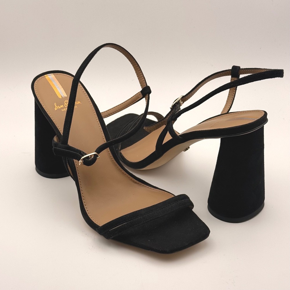Sam Edelman Kit Black Suede Square Toe Block Heel Sandals Womens 8.5 M